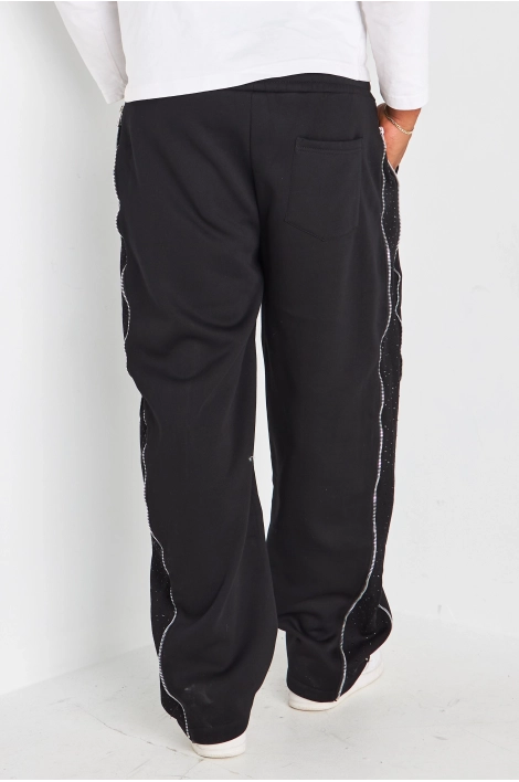Jogging noir à empiècements strass et zip