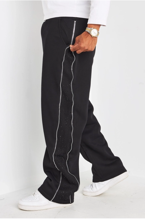 Jogging noir à empiècements strass et zip