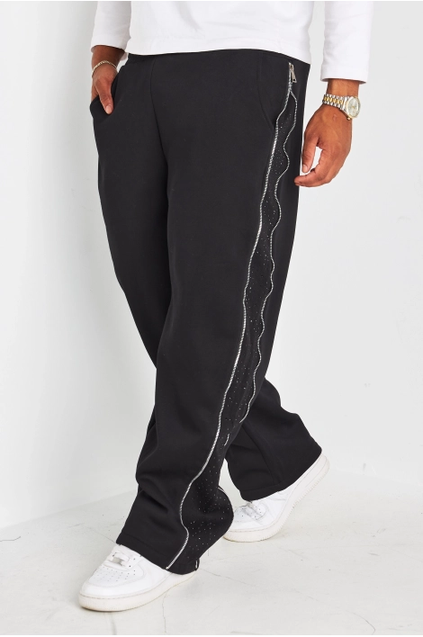 Jogging noir à empiècements strass et zip
