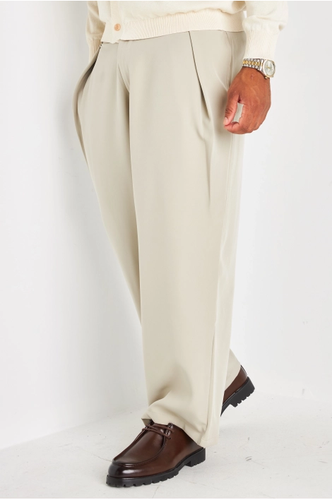 Pantalon de ville beige à coupe large