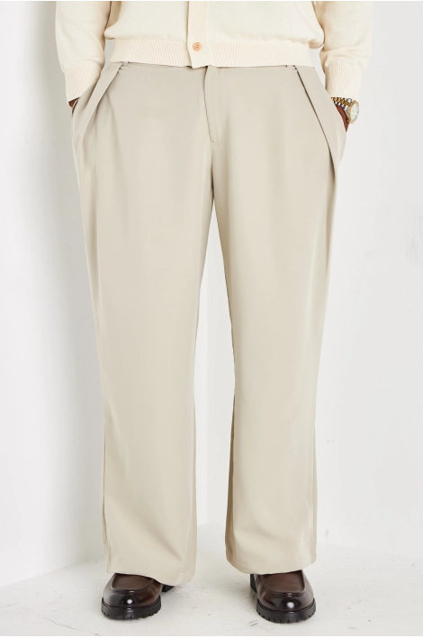 Pantalon de ville beige à coupe large