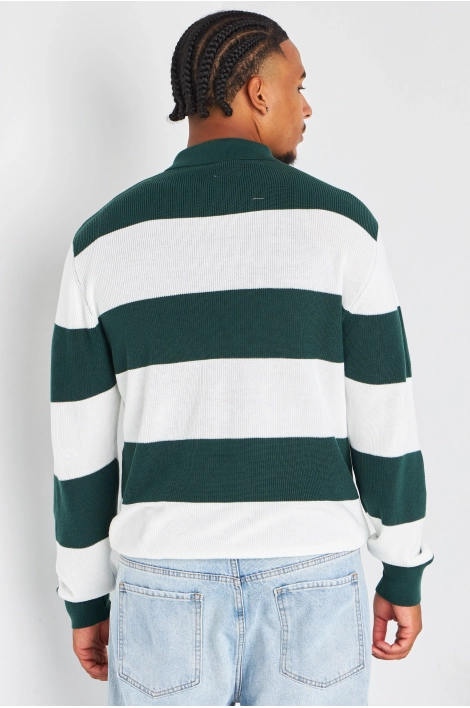 Pull manches longues à rayures vert foncé et blanc