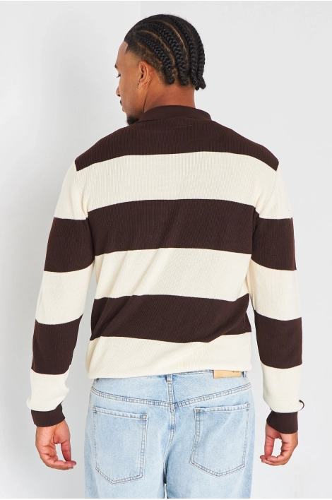 Pull manches longues à rayures marron et beige