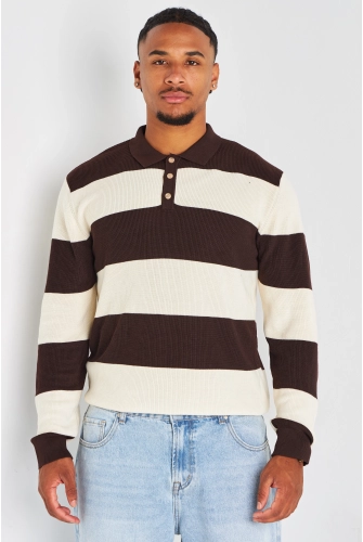 Pull manches longues à rayures marron et beige