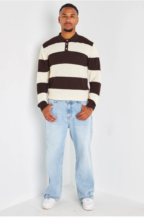 Pull manches longues à rayures marron et beige