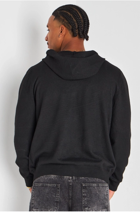 Sweat à capuche noir en maille chinée