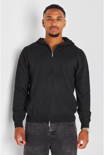 Sweat à capuche noir en maille chinée