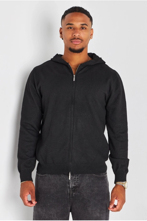 Sweat à capuche noir en maille chinée
