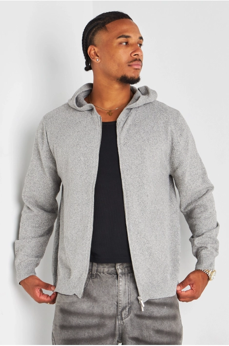 Sweat à capuche gris en maille chinée