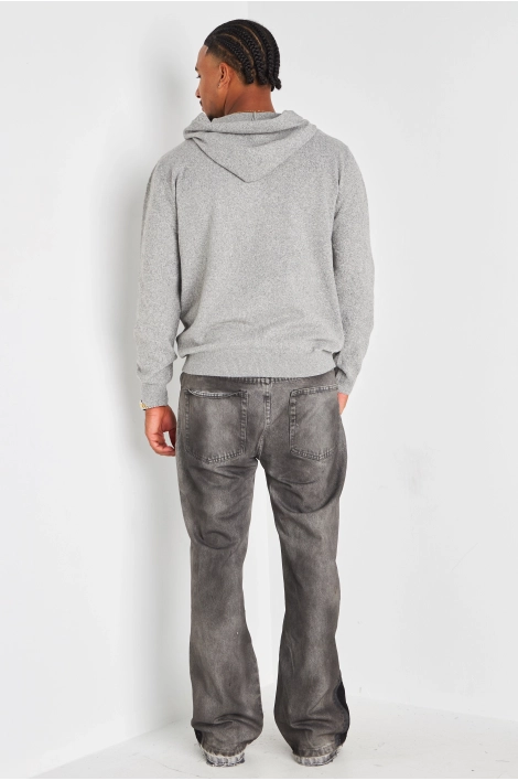 Sweat à capuche gris en maille chinée
