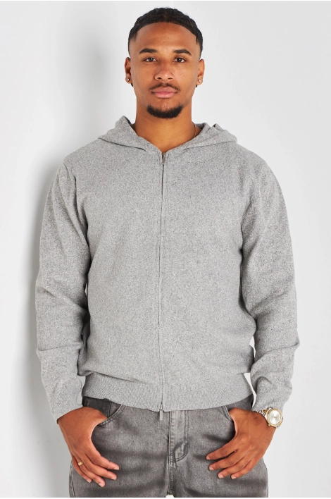 Sweat à capuche gris en maille chinée