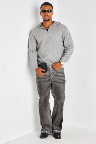 Sweat à capuche gris en maille chinée