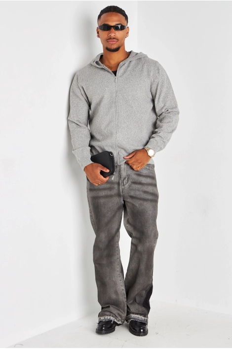 Sweat à capuche gris en maille chinée