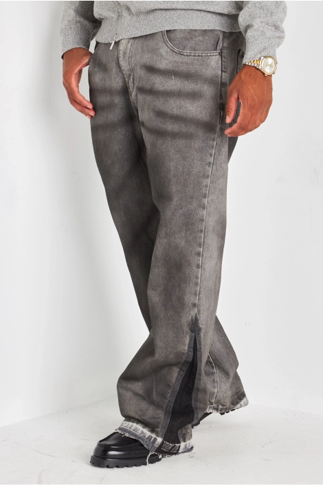 Jean's gris à empiècement noir