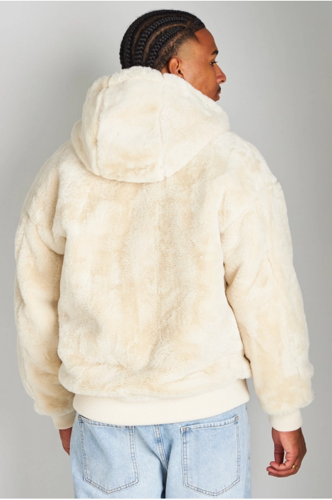 Veste beige en simili cuir à empiècement fourrure