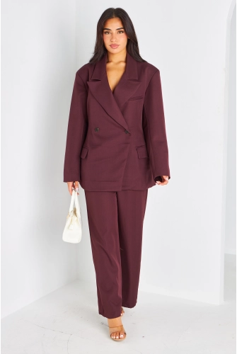 Ensemble deux pièces bordeaux blazer + pantalon coupe droite