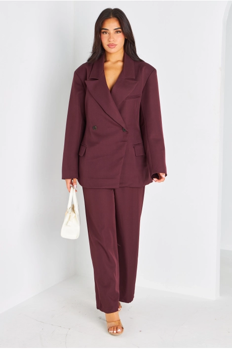 Ensemble deux pièces bordeaux blazer + pantalon coupe droite