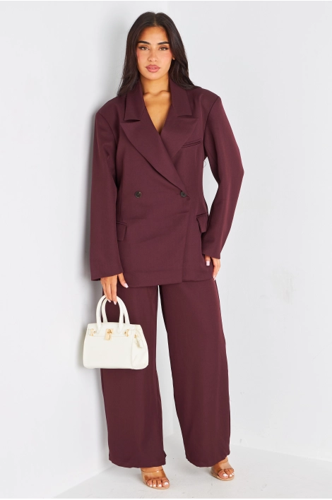 Ensemble deux pièces bordeaux blazer + pantalon coupe droite