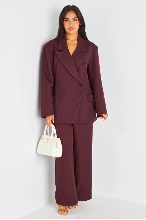 Ensemble deux pièces bordeaux blazer + pantalon coupe droite