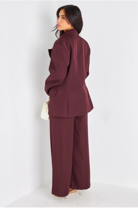 Ensemble deux pièces bordeaux blazer + pantalon coupe droite