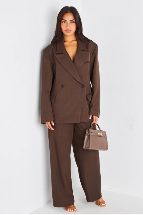 Ensemble deux pièces couleur café blazer + pantalon coupe droite