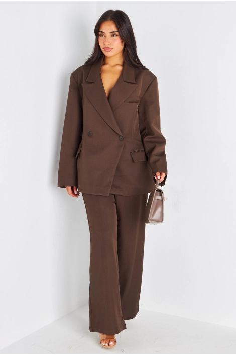 Ensemble deux pièces couleur café blazer + pantalon coupe droite