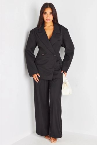 Ensemble deux pièces noir blazer + pantalon coupe droite