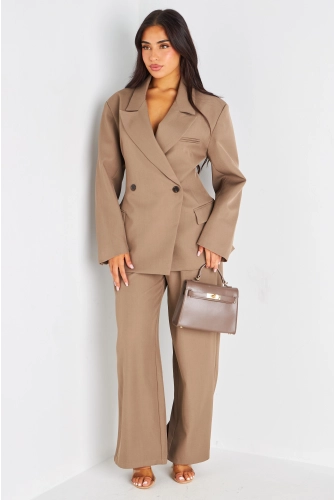 Ensemble deux pièces taupe blazer + pantalon coupe droite