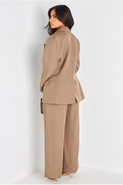 Ensemble deux pièces taupe blazer + pantalon coupe droite