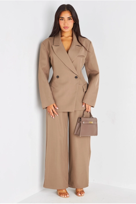 Ensemble deux pièces taupe blazer + pantalon coupe droite