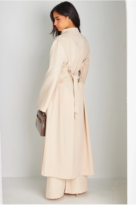 Ensemble deux pièces beige blouse longue + pantalon coupe droite