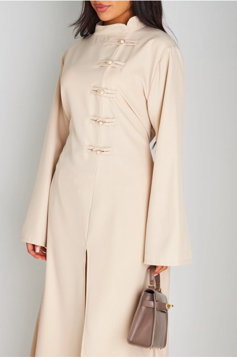 Ensemble deux pièces beige blouse longue + pantalon coupe droite