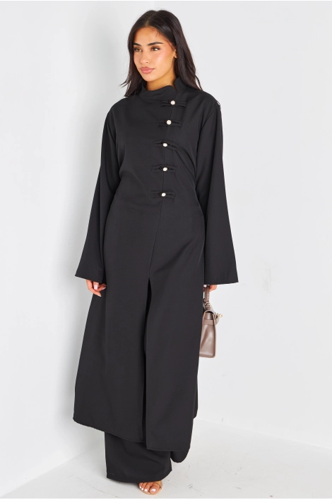 Ensemble deux pièces noir blouse longue + pantalon coupe droite
