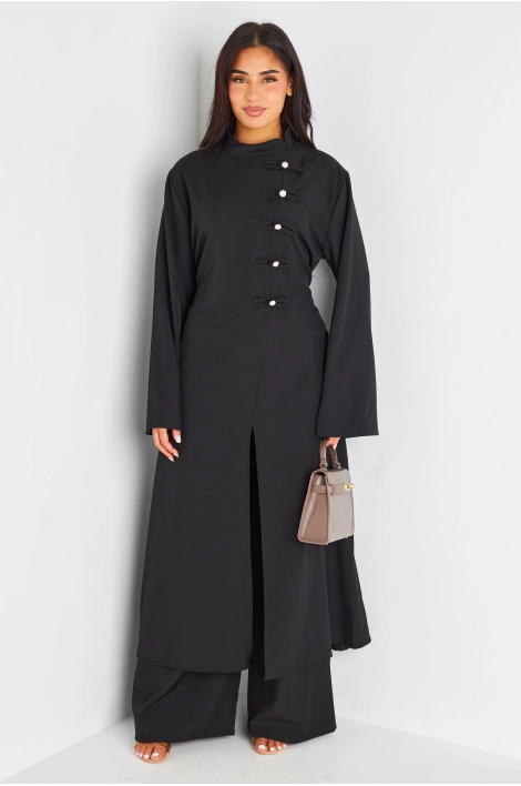 Ensemble deux pièces noir blouse longue + pantalon coupe droite