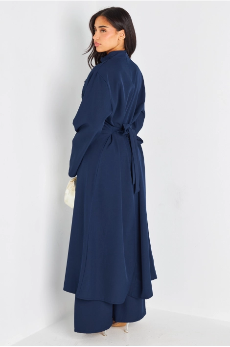 Ensemble deux pièces bleu marine blouse longue + pantalon coupe droite