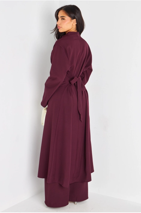Ensemble deux pièces bordeaux blouse longue + pantalon coupe droite