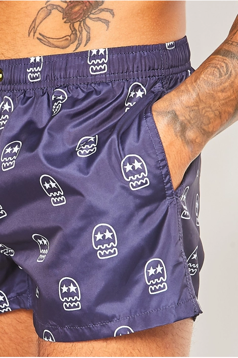 Short de bain bleu marine à tête de morts
