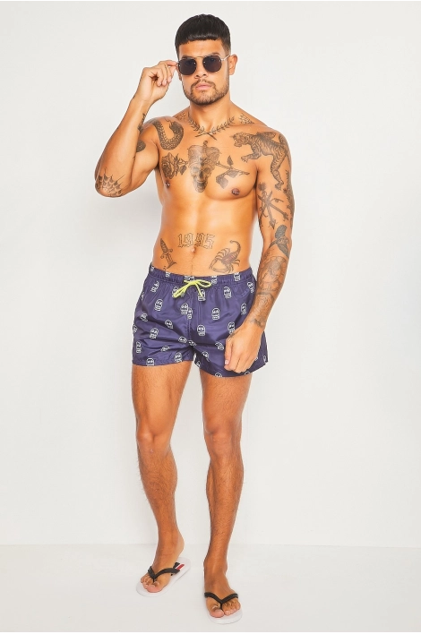 Short de bain bleu marine à tête de morts