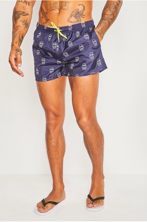 Short de bain bleu marine à tête de morts