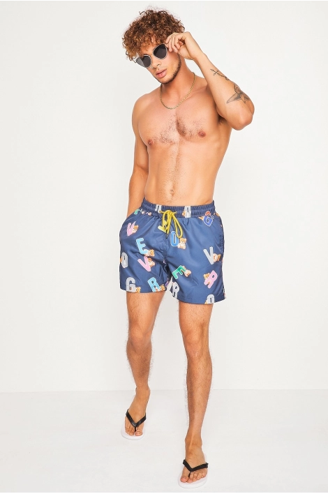 Short de bain bleu à nounours