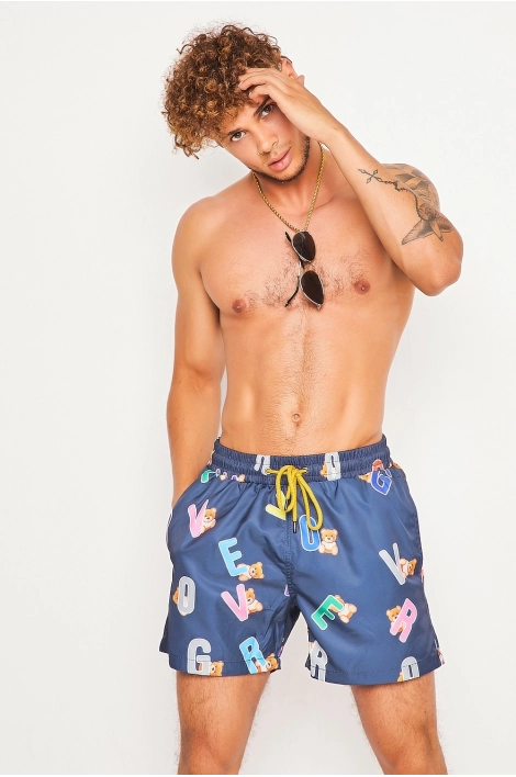 Short de bain bleu à nounours