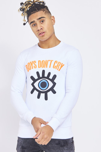 Sweat blanc "Boys don't cry" / Uniplay
