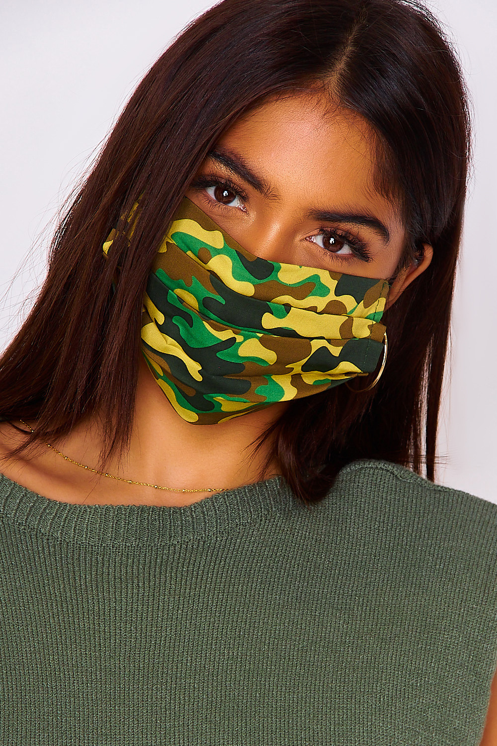 Masque imprimé treillis jaune/vert/marron (non homologué)
