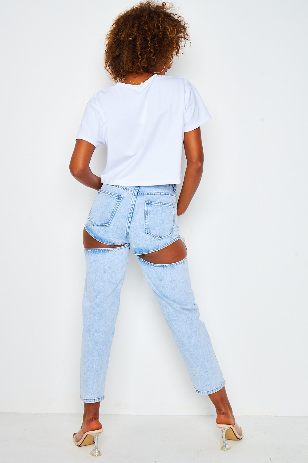 Jean Mom bleu clair ajouré