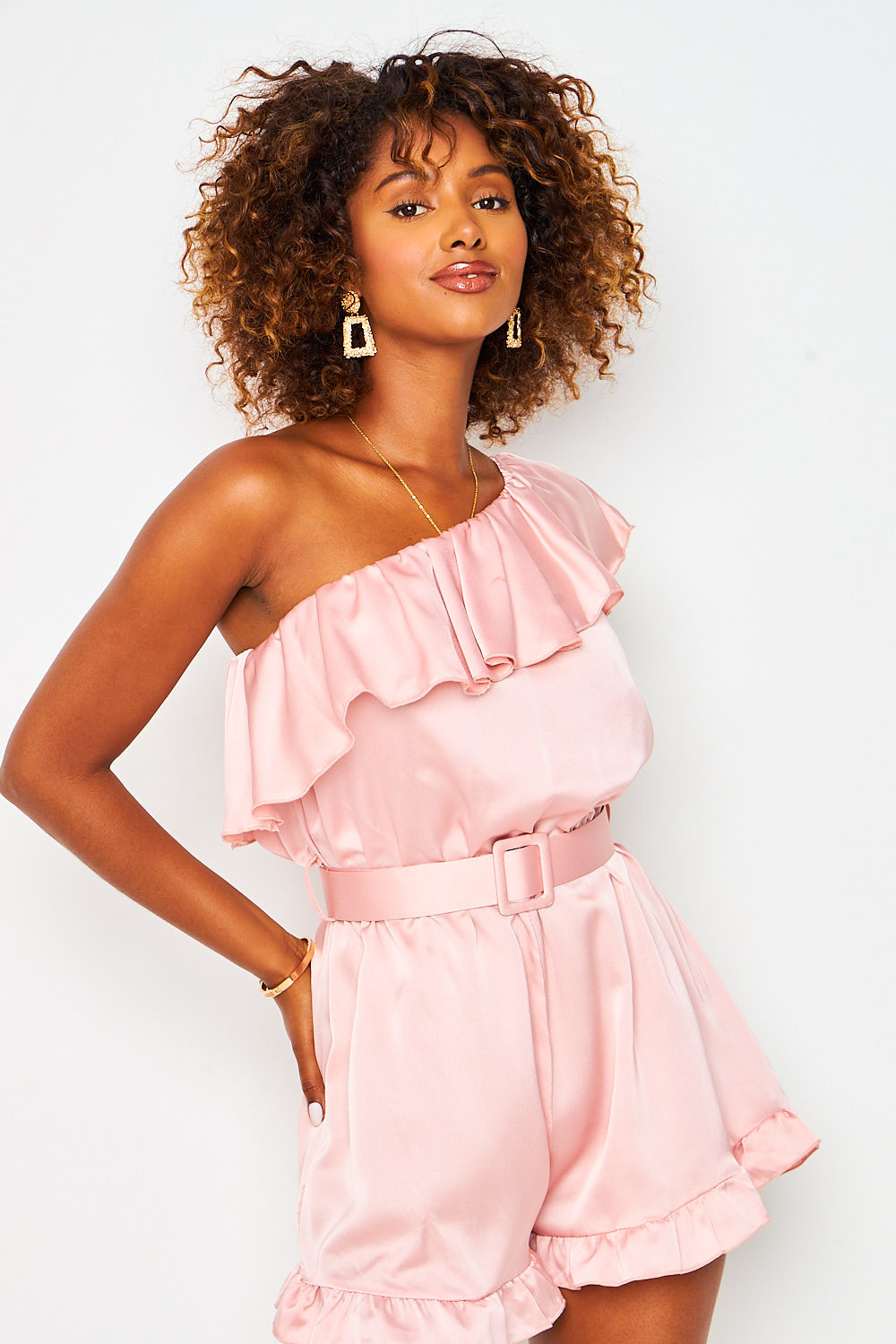 Combishort bustier rose satiné ceinturée