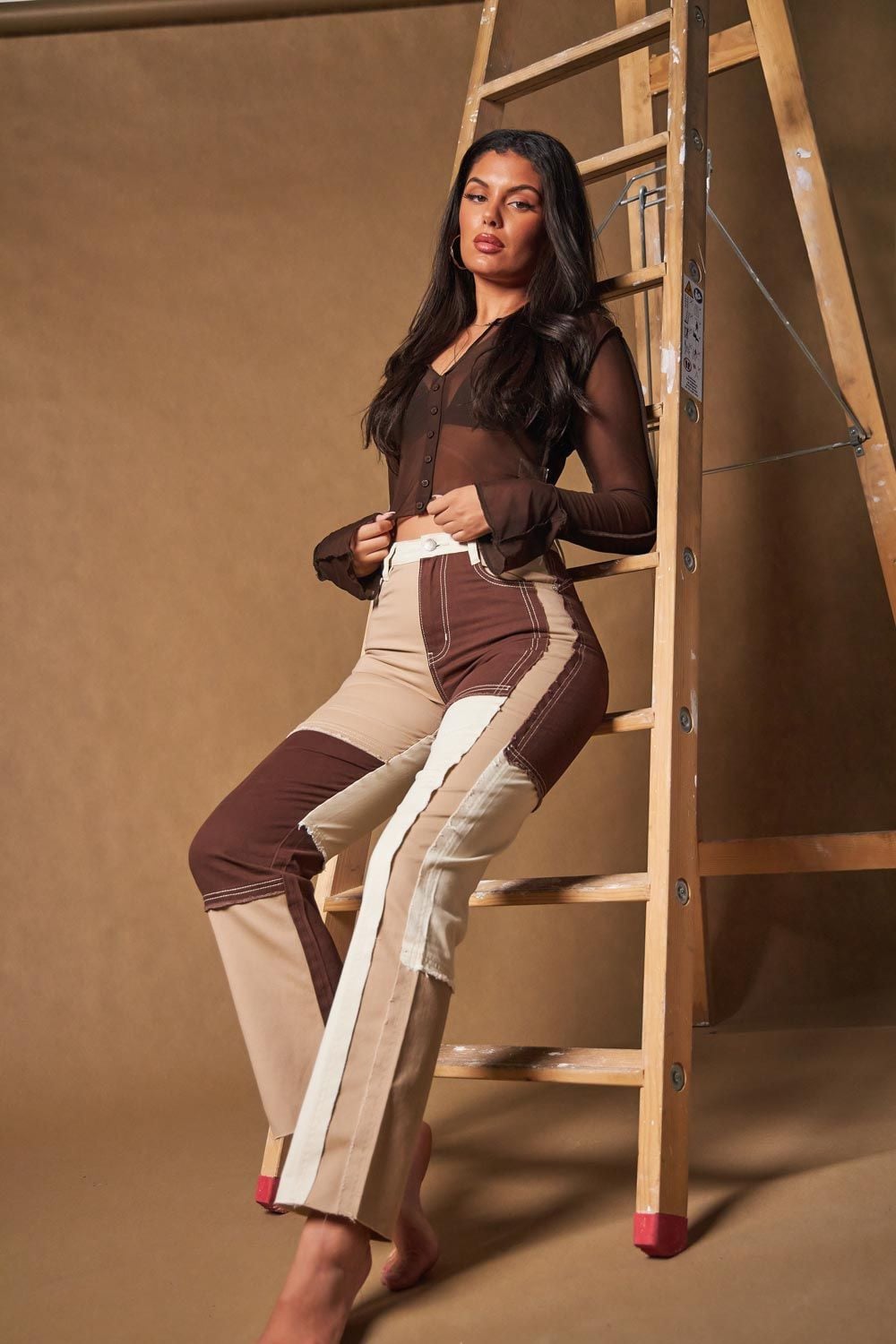 Jean patchwork tons marrons