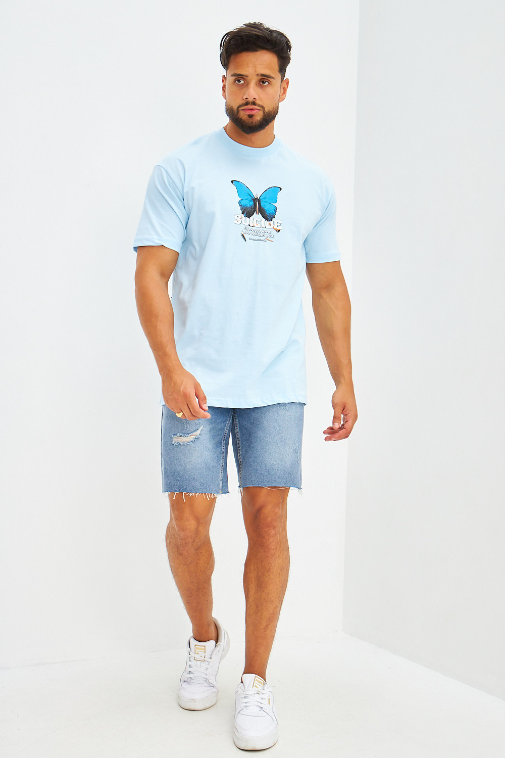 T-shirt oversize floqué suicide bleu clair