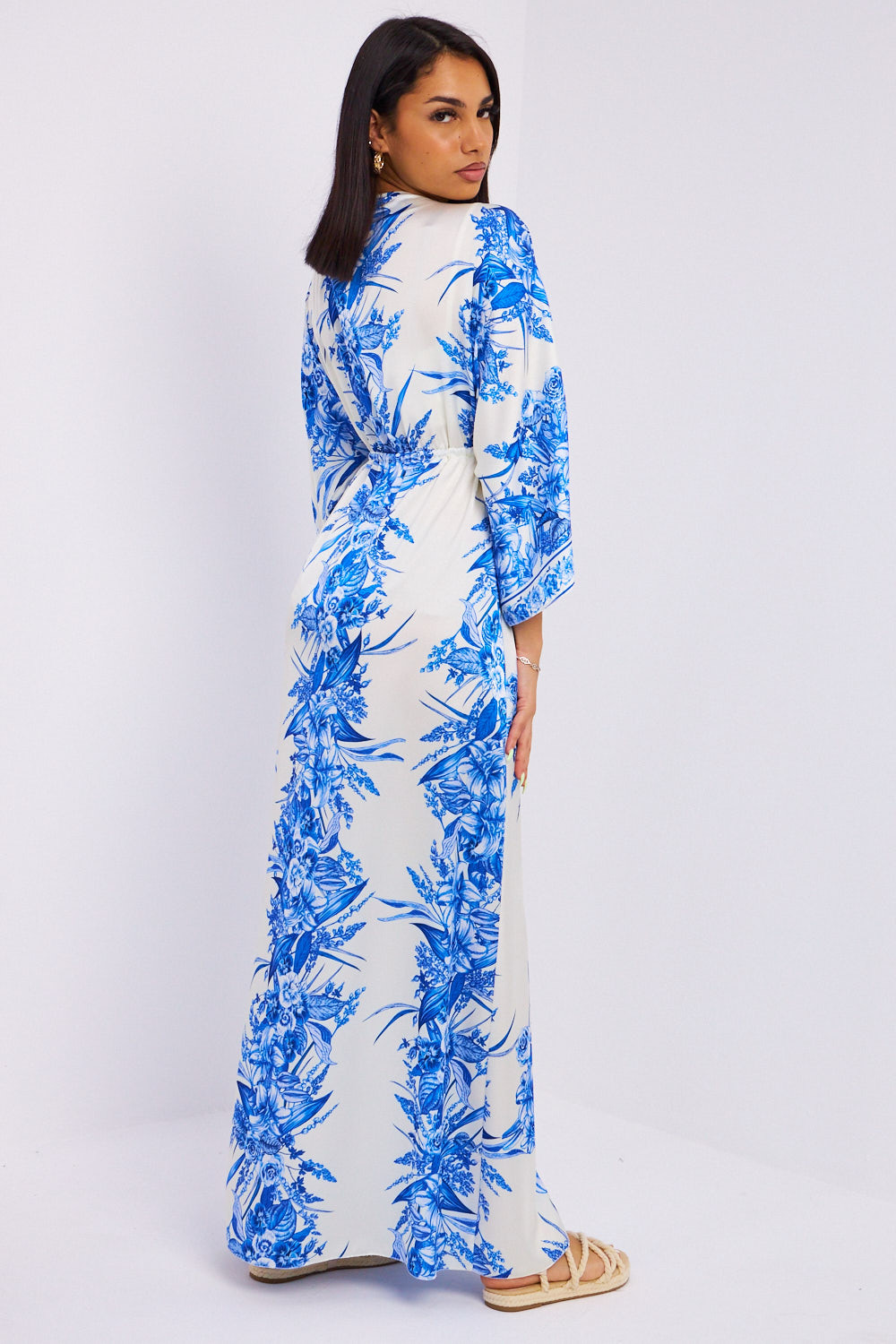 Robe Chemise H&M – Imprimé Fleurs Bleu – Taille 6 – Manches 3/4 – Occasion Bon état