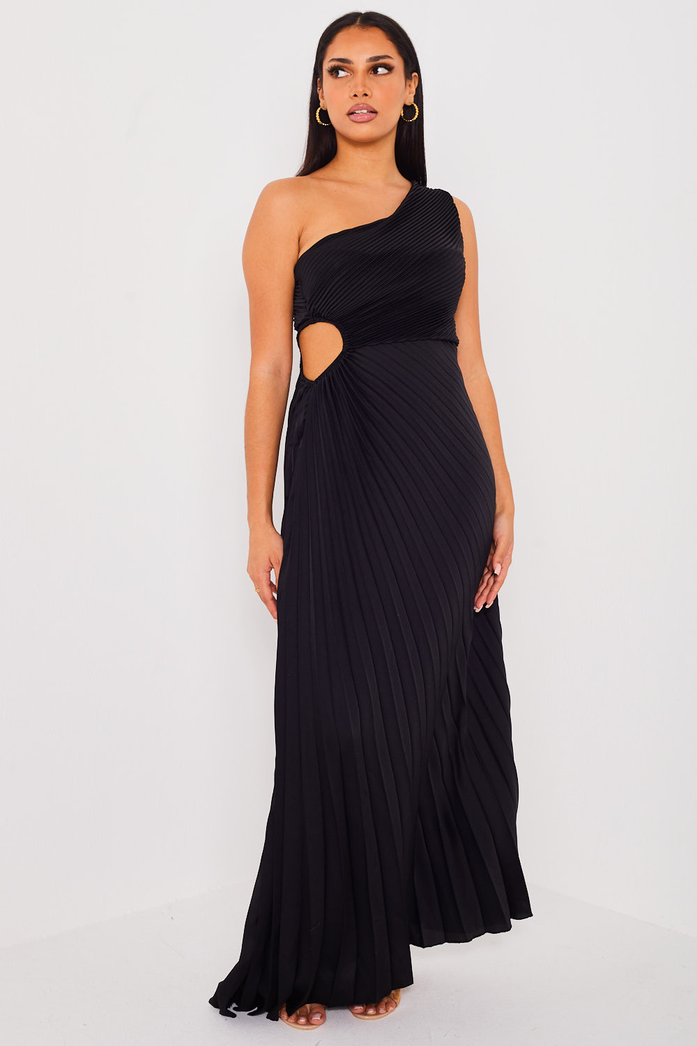 Robe plissé one shoulder noire