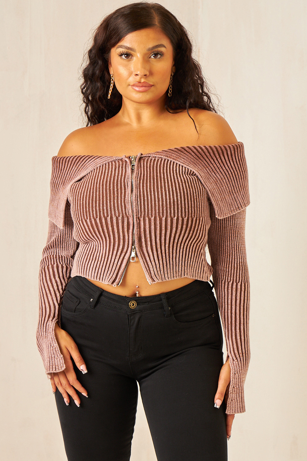 Gilet court zippé marron